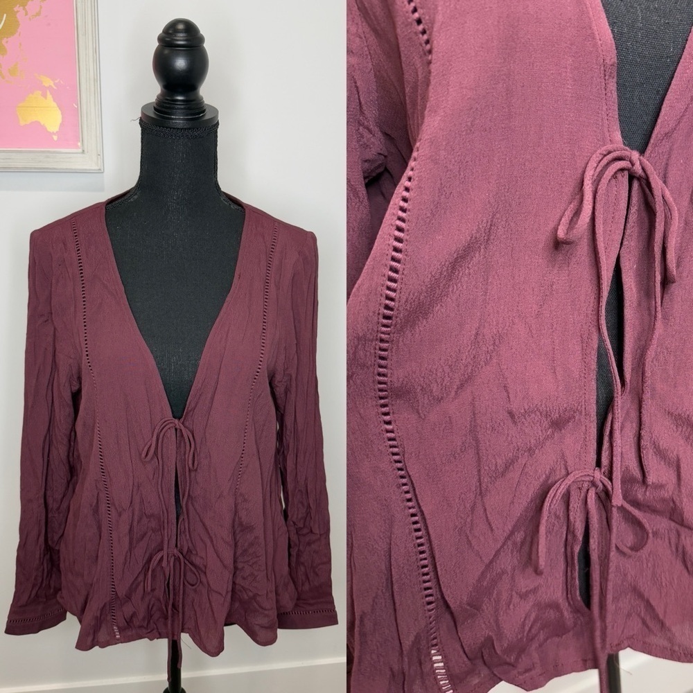 Tobi Front Tie Long Sleeve Lightweight Cardigan (M)